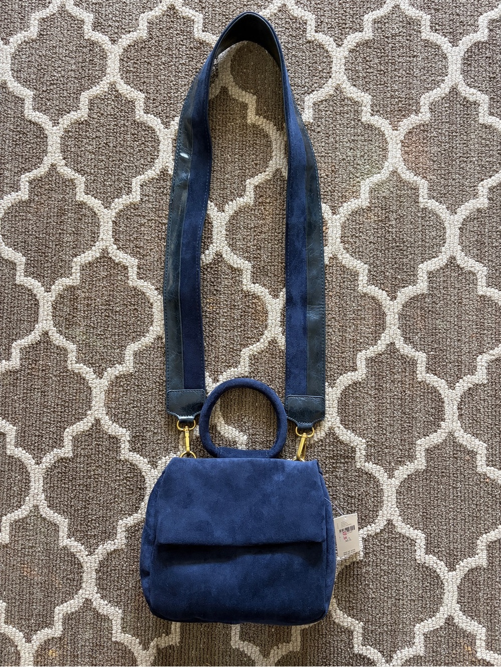 Anthropologie Navy Blue Faux Suede Circle Handle Handbag